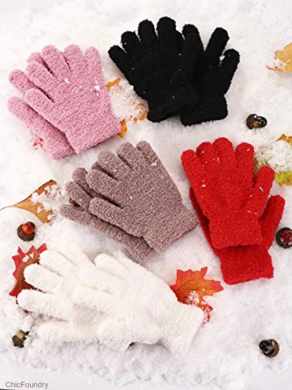 3 Pairs Kids Knit Gloves Warm Winter Full Fingers Stretchy
